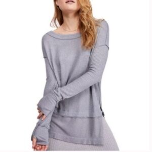 We The FREE PEOPLE Gray North Shore Oversized Thermal Tee Shirt sz S Women's